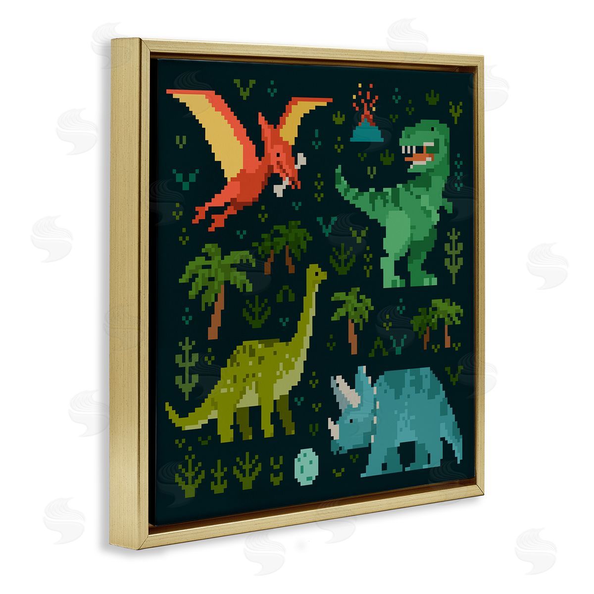Victoria Barnes Pixel Dinosaurs Wildlife Gold Floater Frame Canvas Artside_