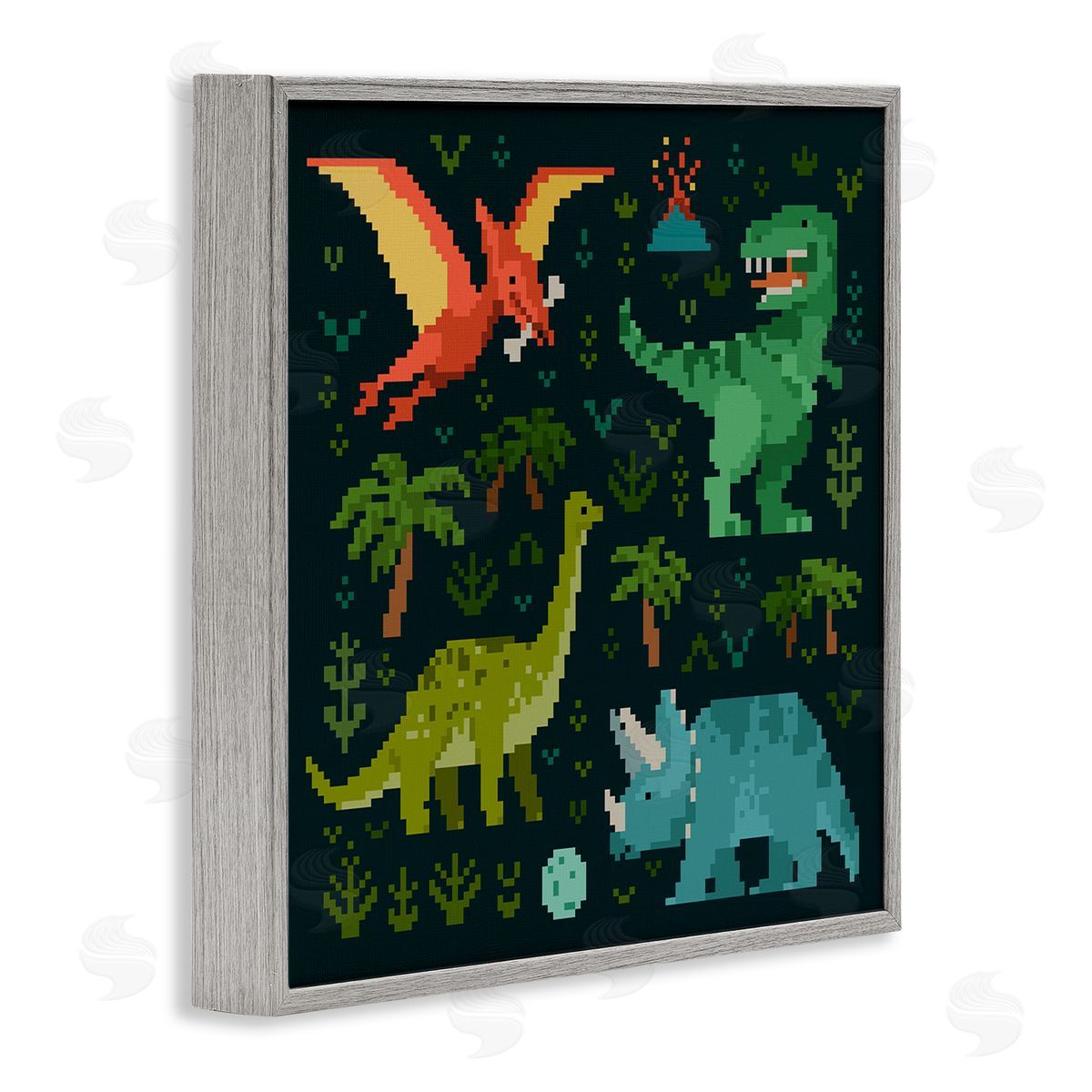Victoria Barnes Pixel Dinosaurs Wildlife Gray Framed Giclee Wall Artside_