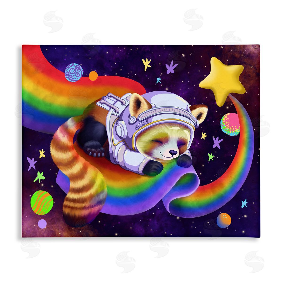 Carla Morrow Red Panda Rainbow Canvas Wall Art