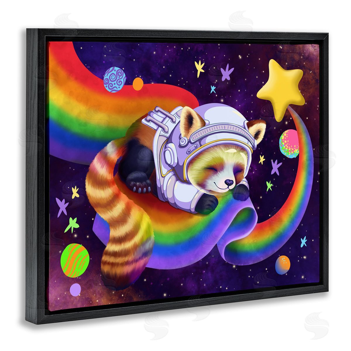 Carla Morrow Red Panda Rainbow Black Floater Frame Canvas Artside_