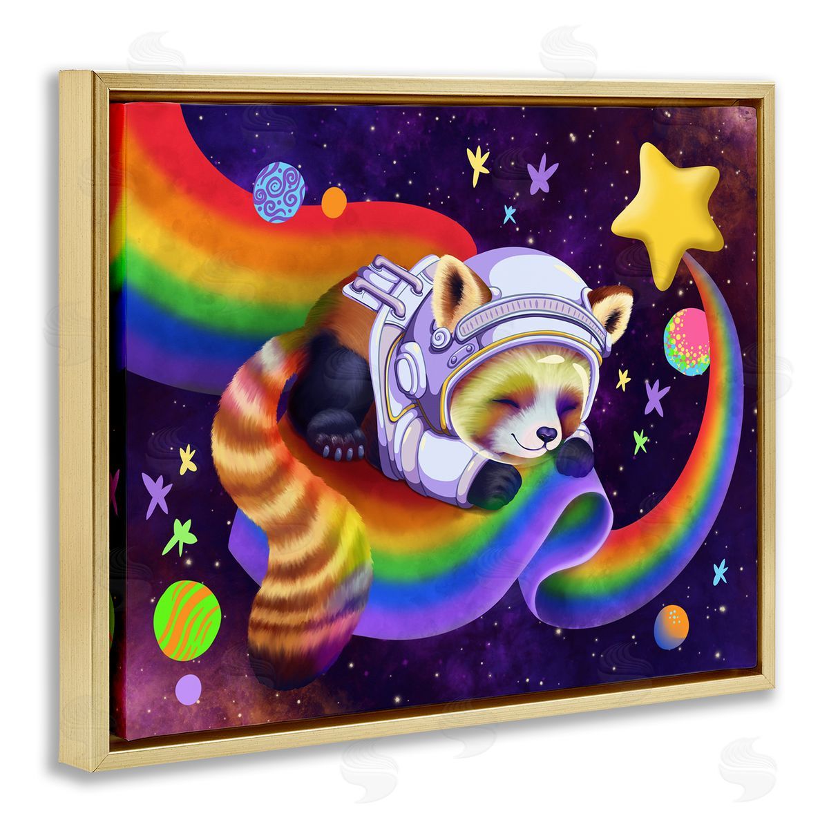 Carla Morrow Red Panda Rainbow Gold Floater Frame Canvas Artside_
