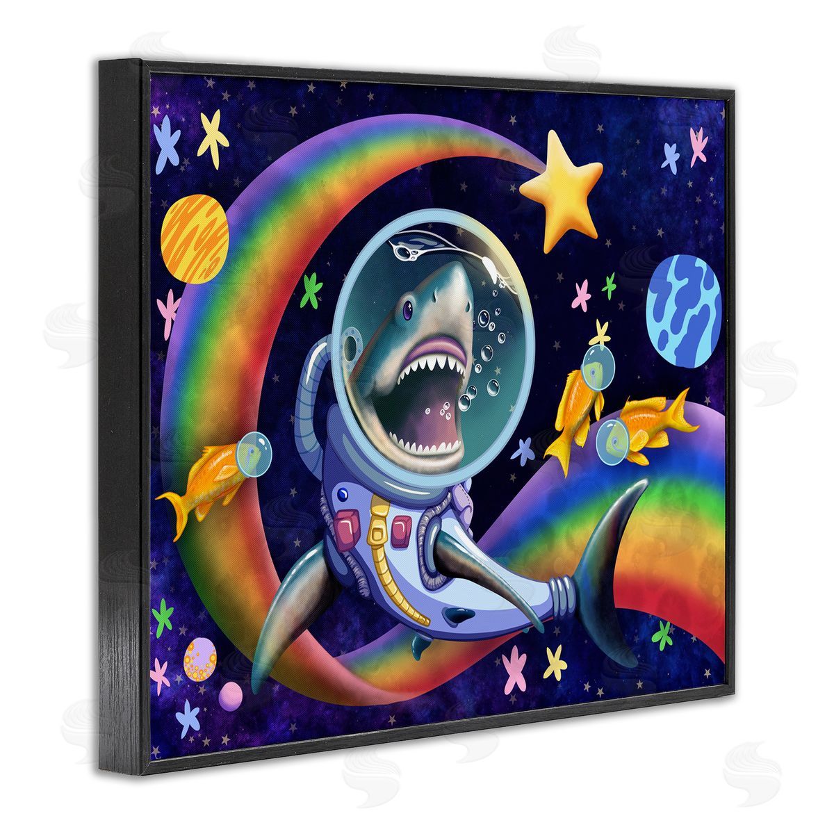 Carla Morrow Shark in Outer Space Black Framed Giclee Wall Artside_