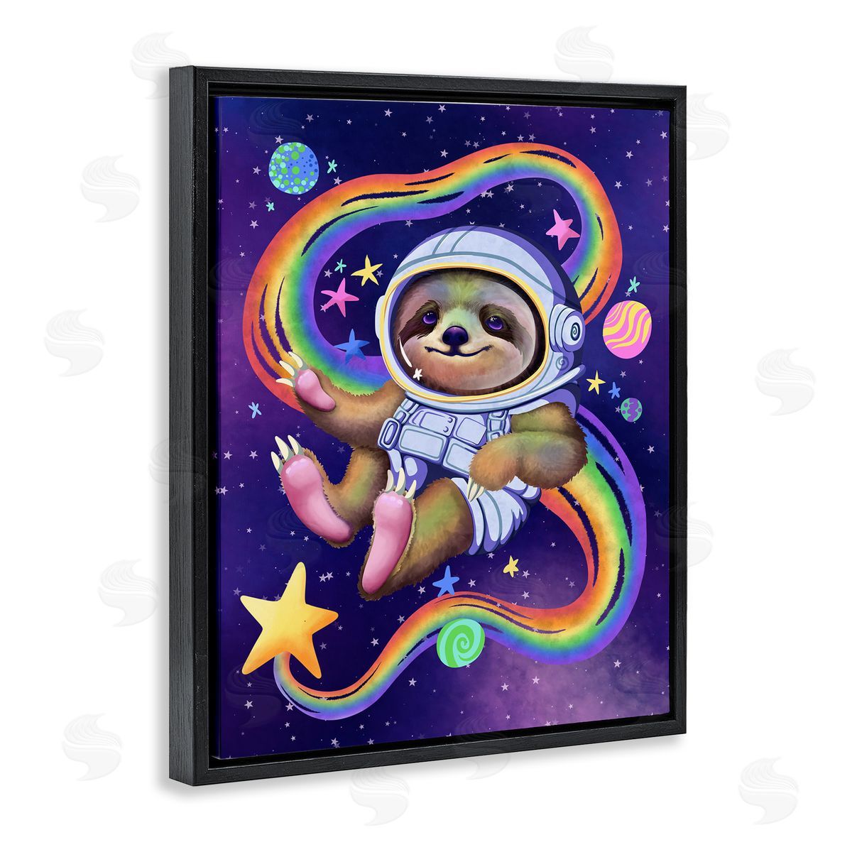 Carla Morrow Sloth in Outer Space Black Floater Frame Canvas Artside_
