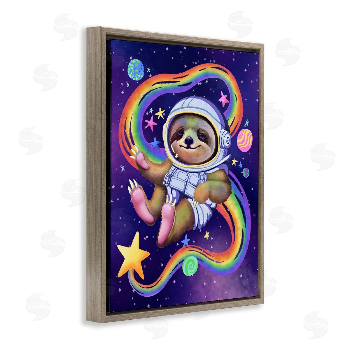 Carla Morrow Sloth in Outer Space Brown Floater Frame Canvas Artside_