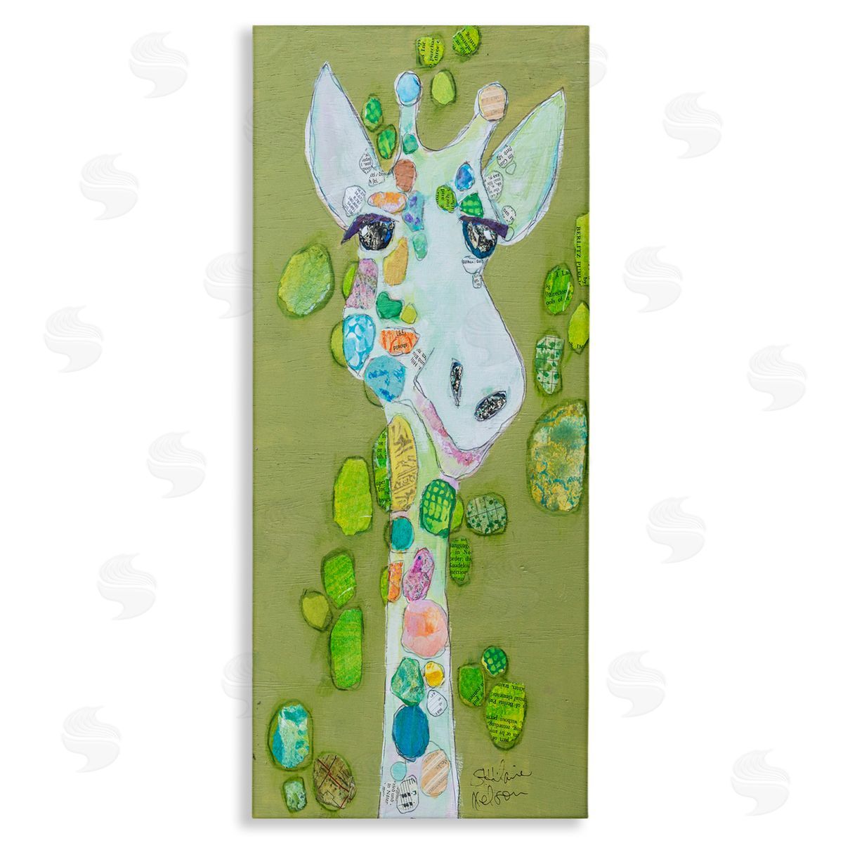 Elizabeth St. Hilaire Green Giraffe Collage Canvas Wall Art