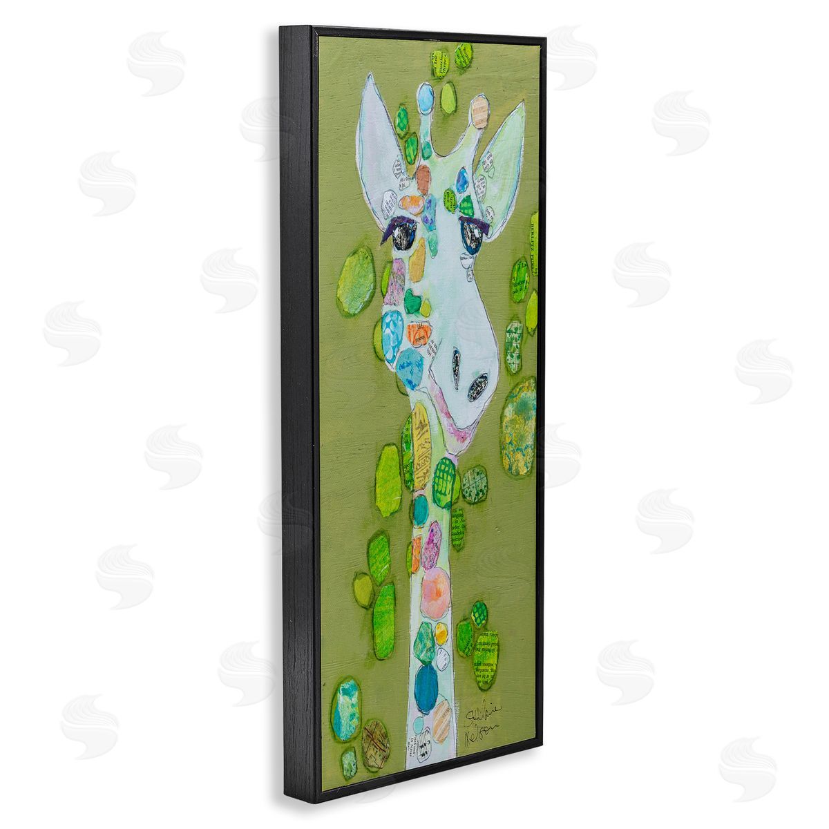 Elizabeth St. Hilaire Green Giraffe Collage Black Framed Giclee Wall Artside_