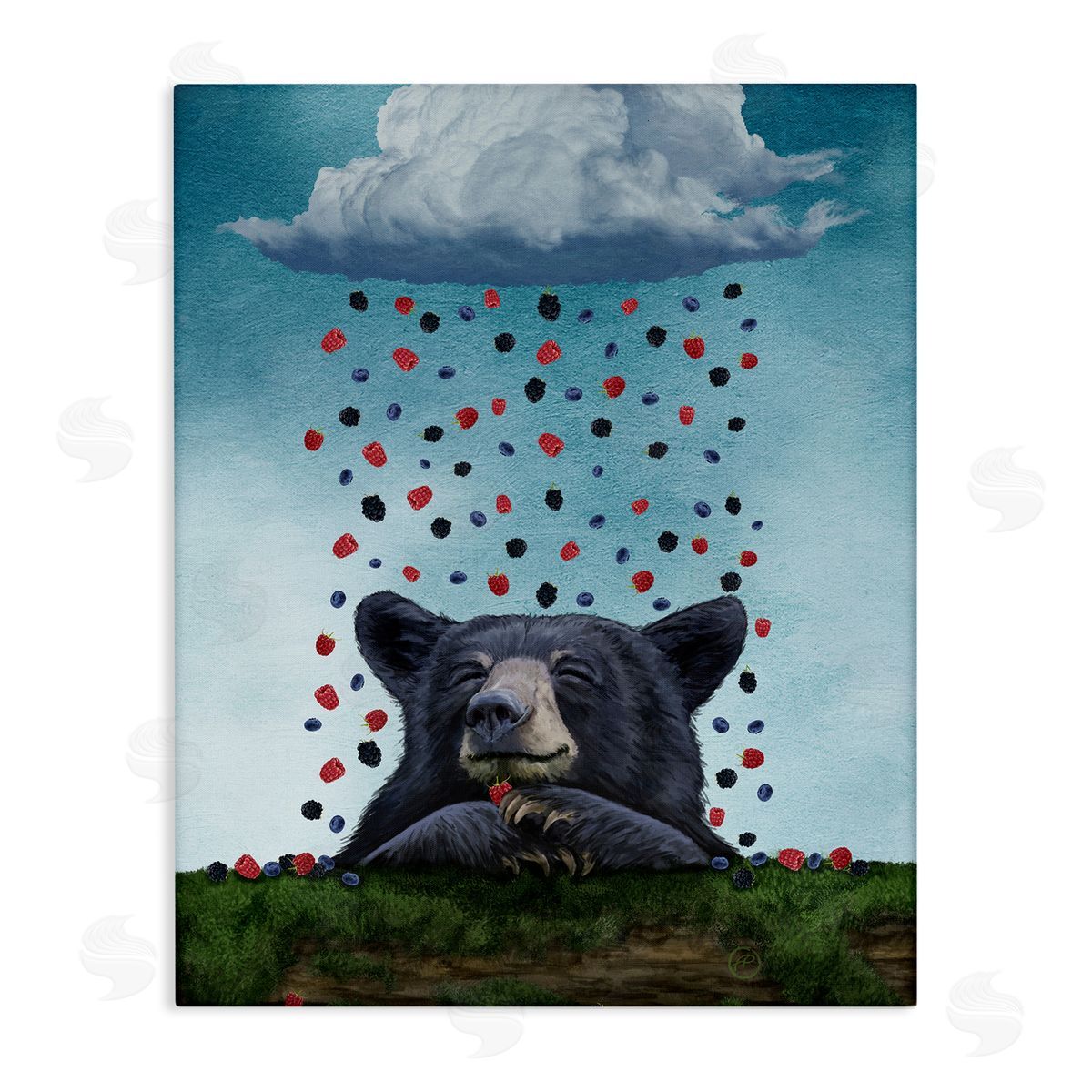 Paula Belle Flores Bear with Berry Cloud Canvas Wall Art