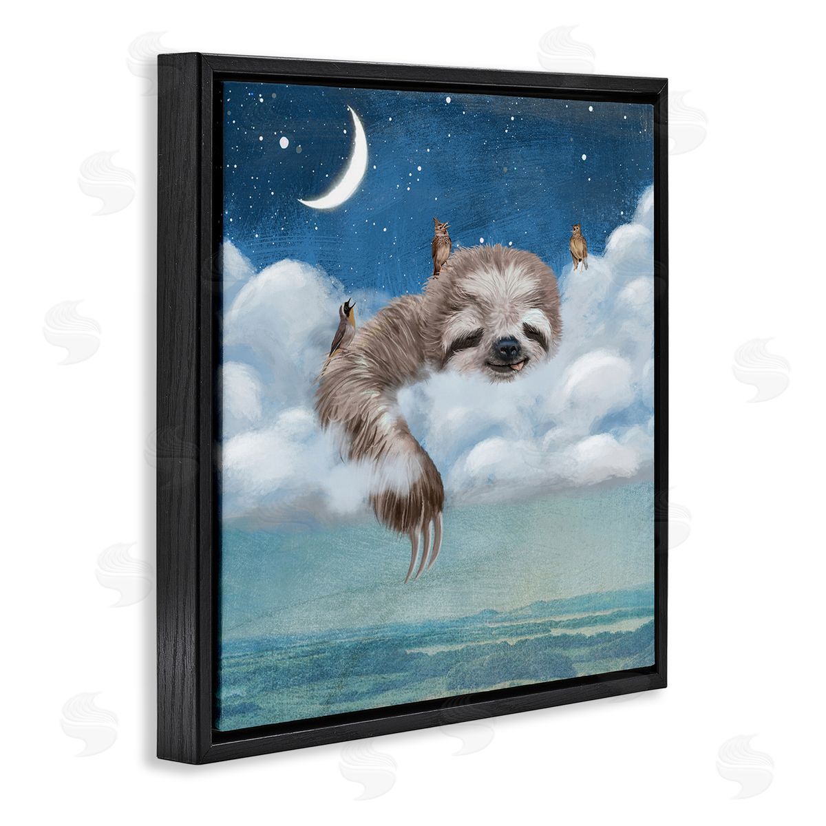 Paula Belle Flores Sloth Asleep in Clouds Black Floater Frame Canvas Artside_