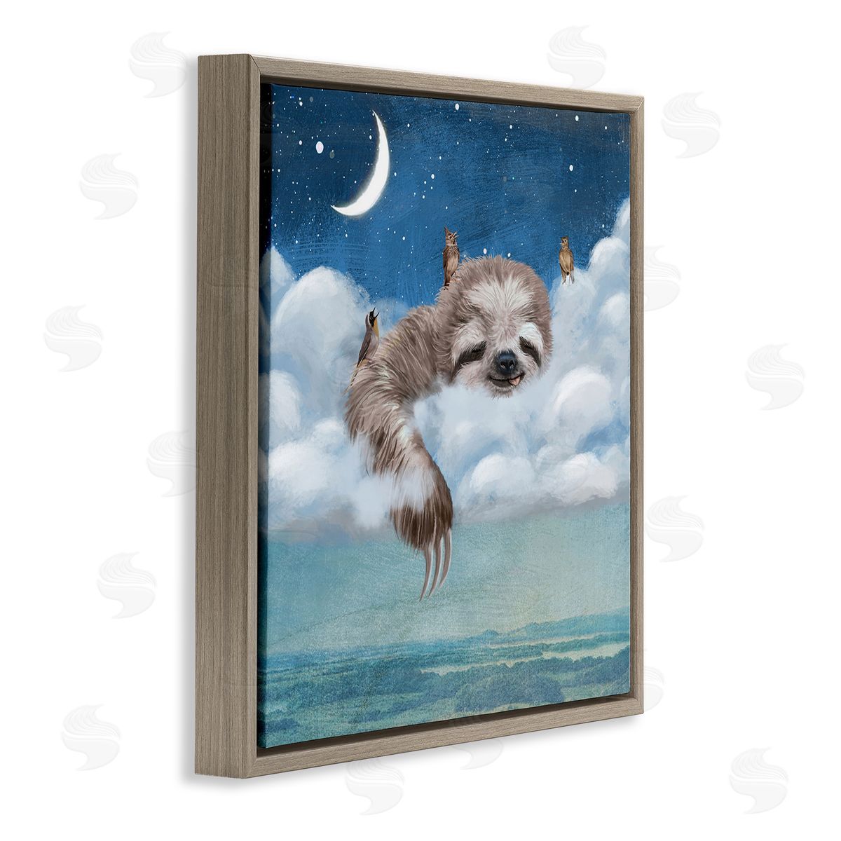 Paula Belle Flores Sloth Asleep in Clouds Brown Floater Frame Canvas Artside_