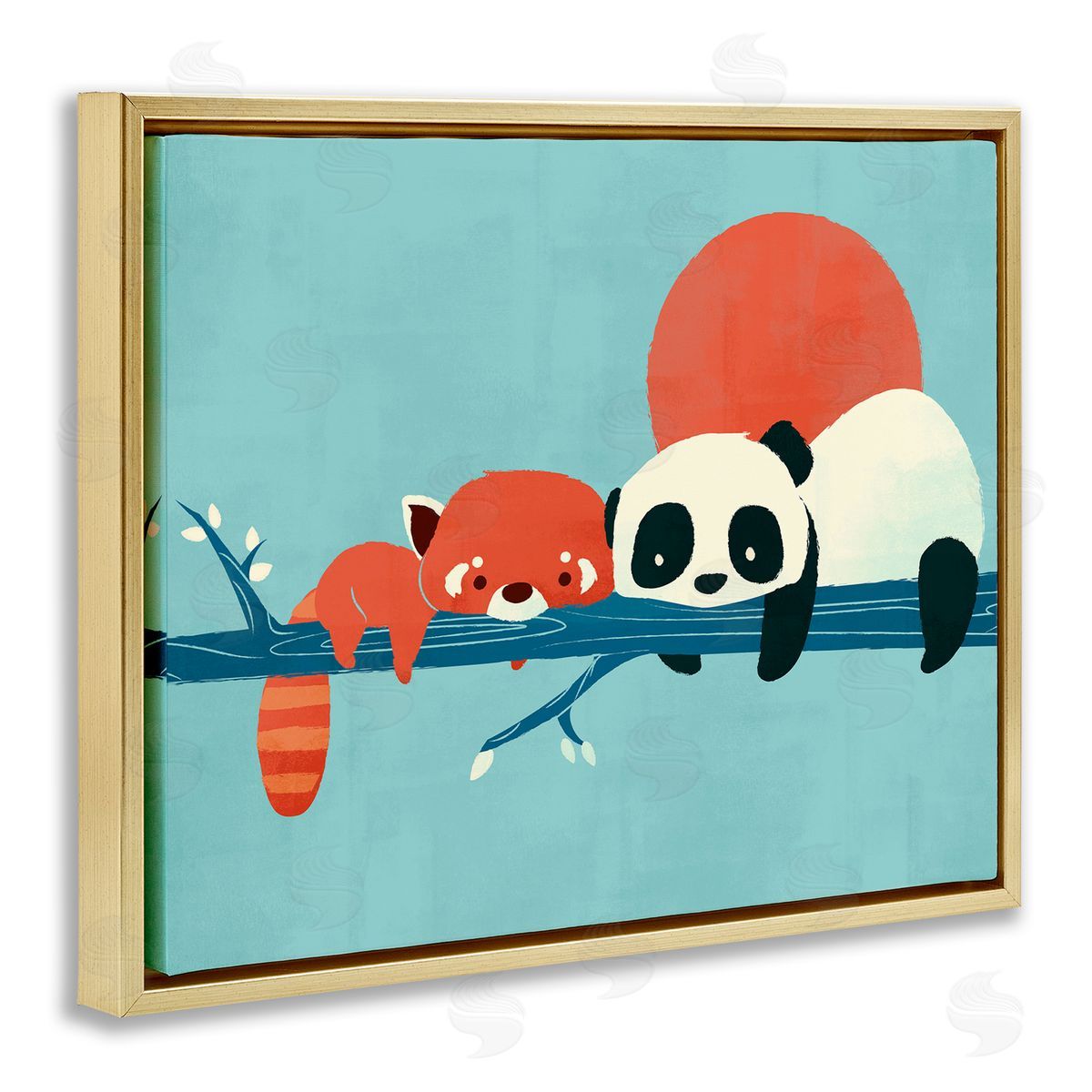 Jay Fleck Pandas on Branch Gold Floater Frame Canvas Artside_