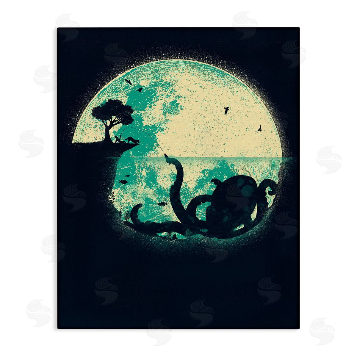 Jay Fleck Fishing Giant Octopus Canvas Wall Art