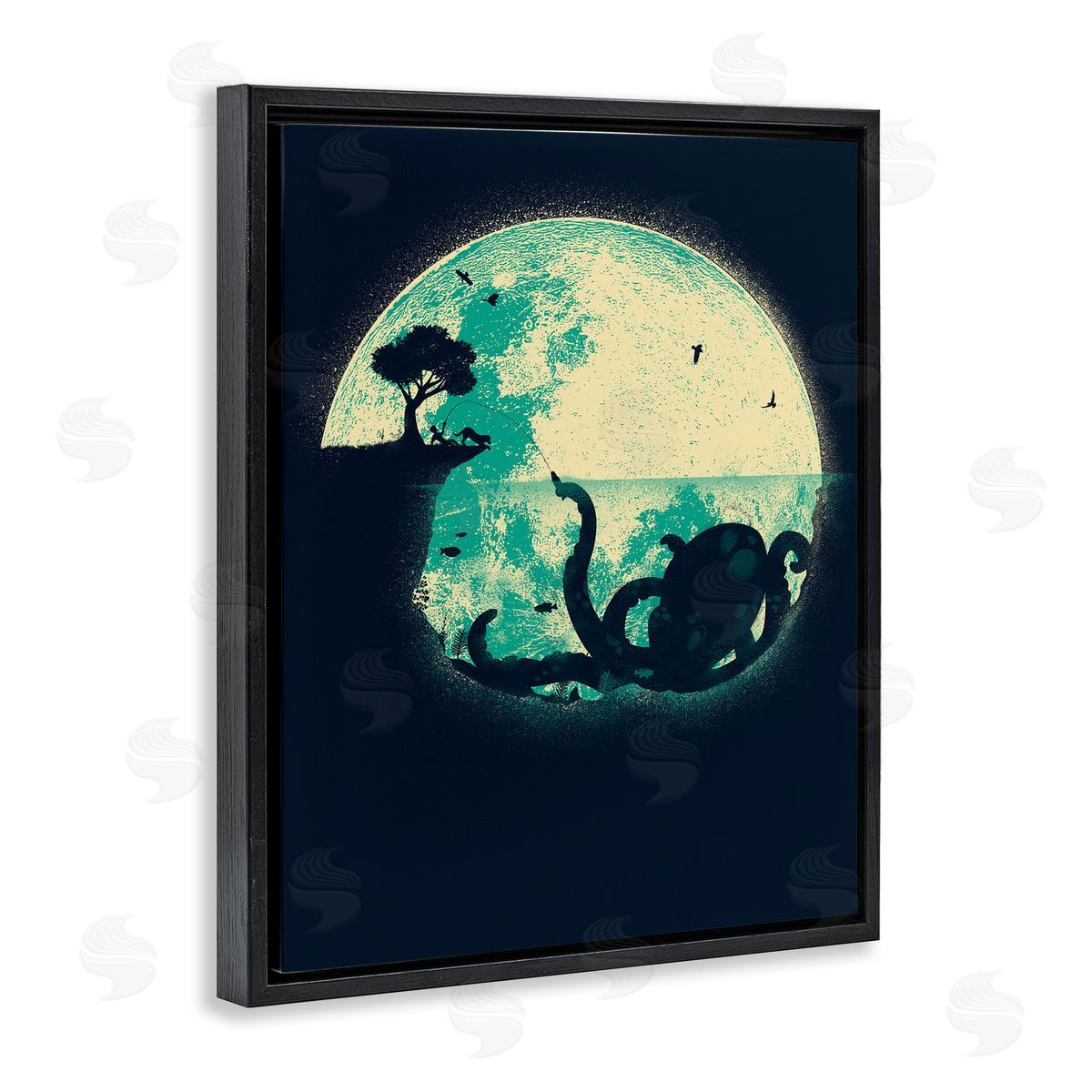 Jay Fleck Fishing Giant Octopus Black Floater Frame Canvas Artside_