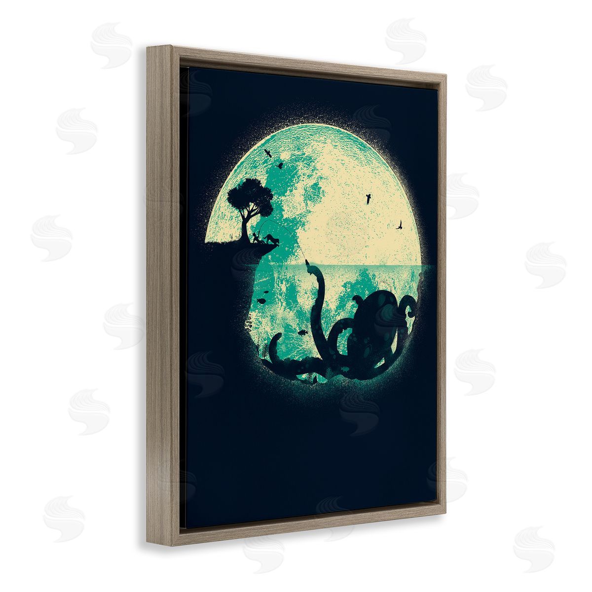 Jay Fleck Fishing Giant Octopus Brown Floater Frame Canvas Artside_