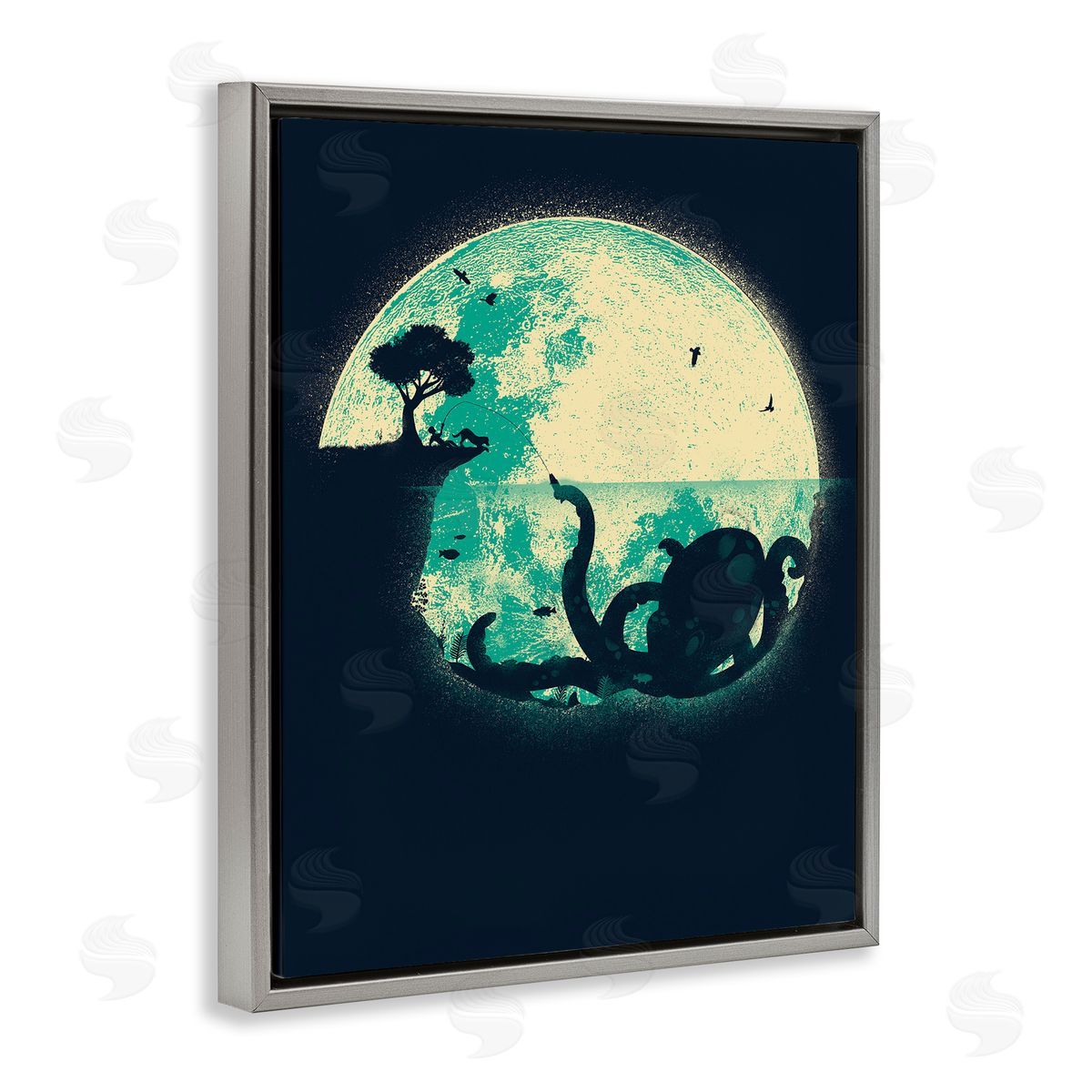 Jay Fleck Fishing Giant Octopus Gray Floater Frame Canvas Artside_