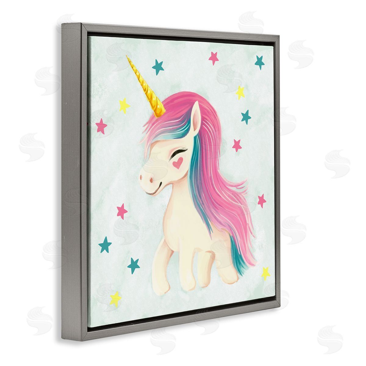 Ziwei Li Pastel Unicorn Pony Gray Floater Frame Canvas Artside_