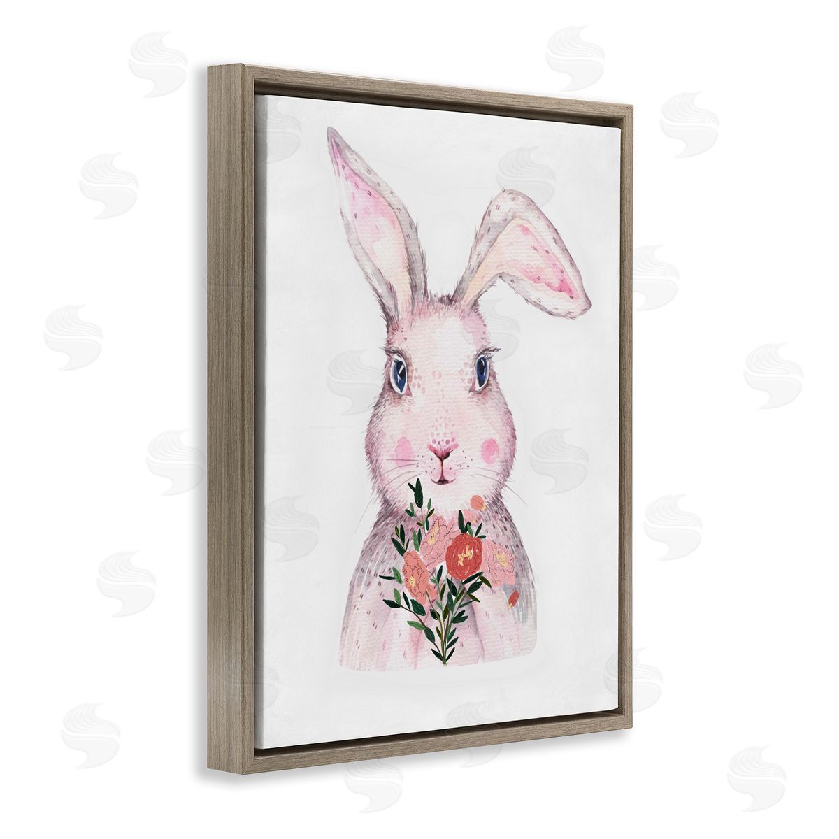 Karen Smith Pink Bunny & Flowers Brown Floater Frame Canvas Artside_