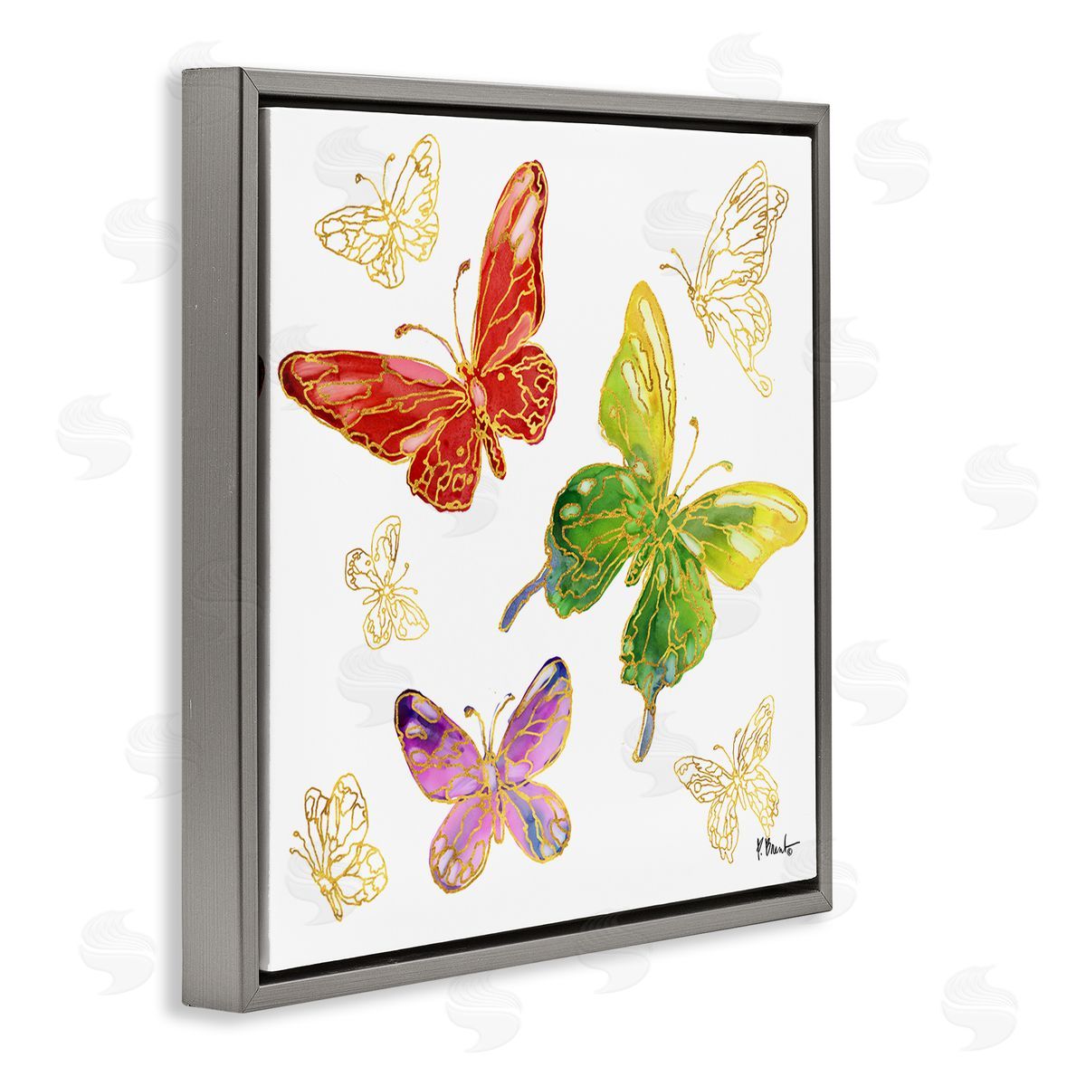Paul Brent Butterflies Glam Detail Gray Floater Frame Canvas Artside_