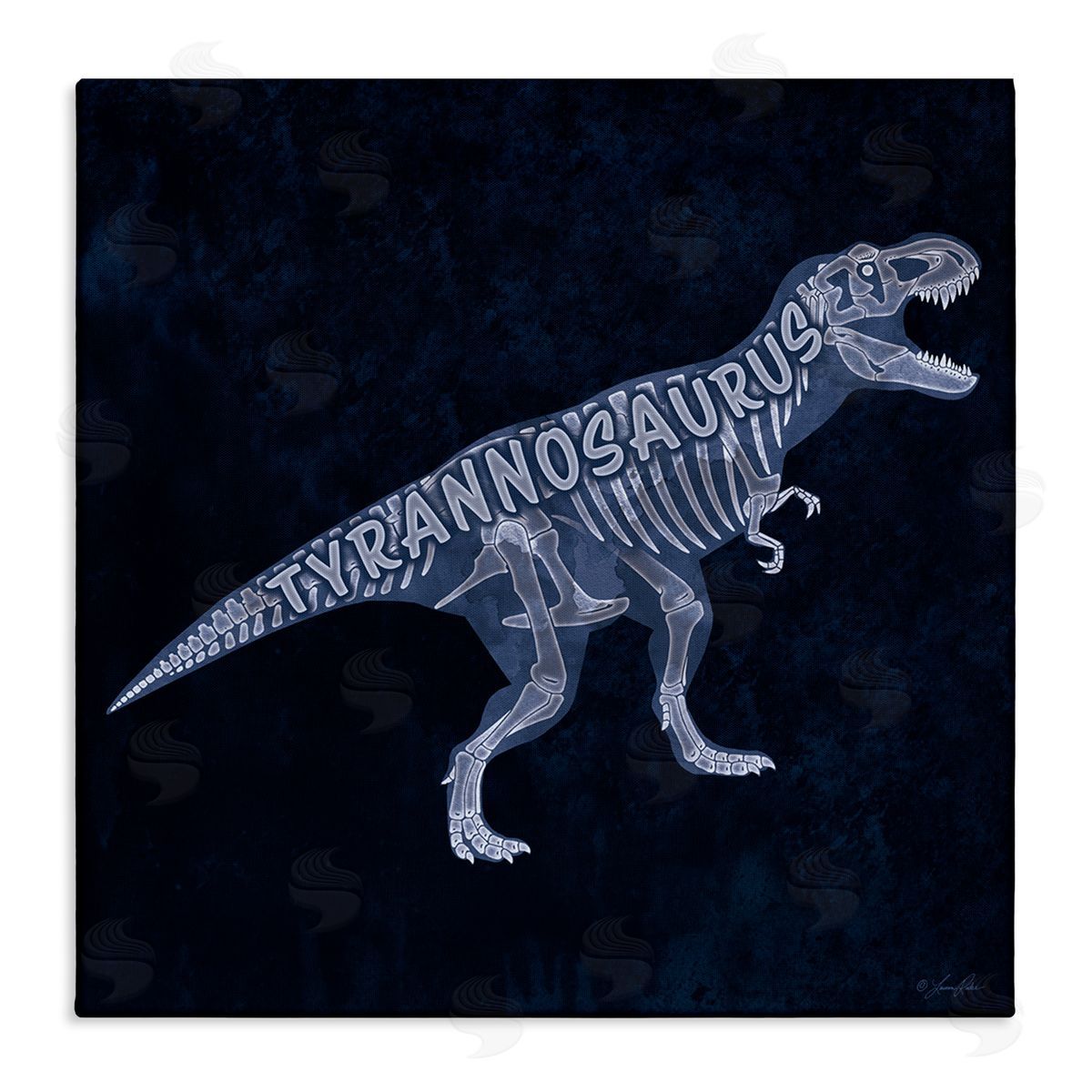 Lauren Rader Blue T-Rex Skeleton Canvas Wall Art