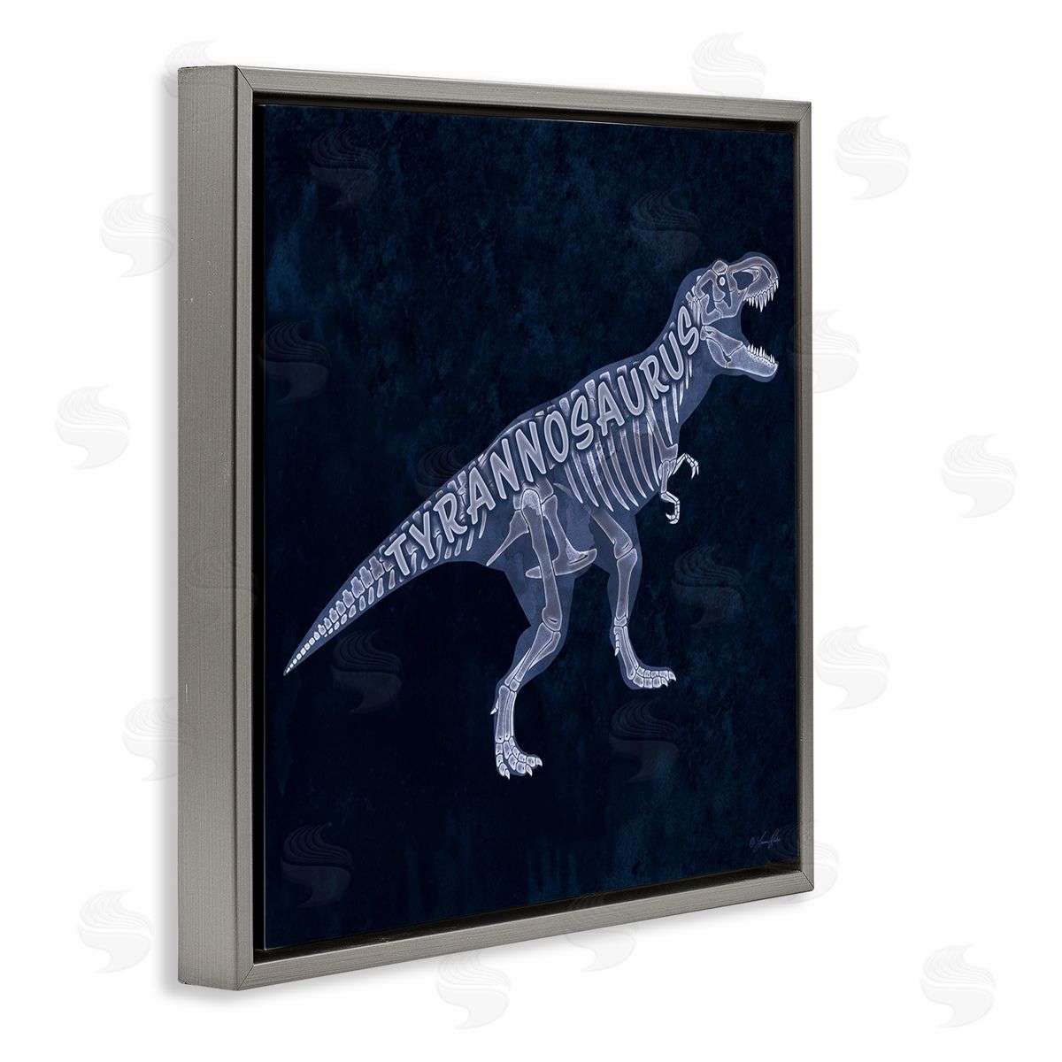 Lauren Rader Blue T-Rex Skeleton Gray Floater Frame Canvas Artside_