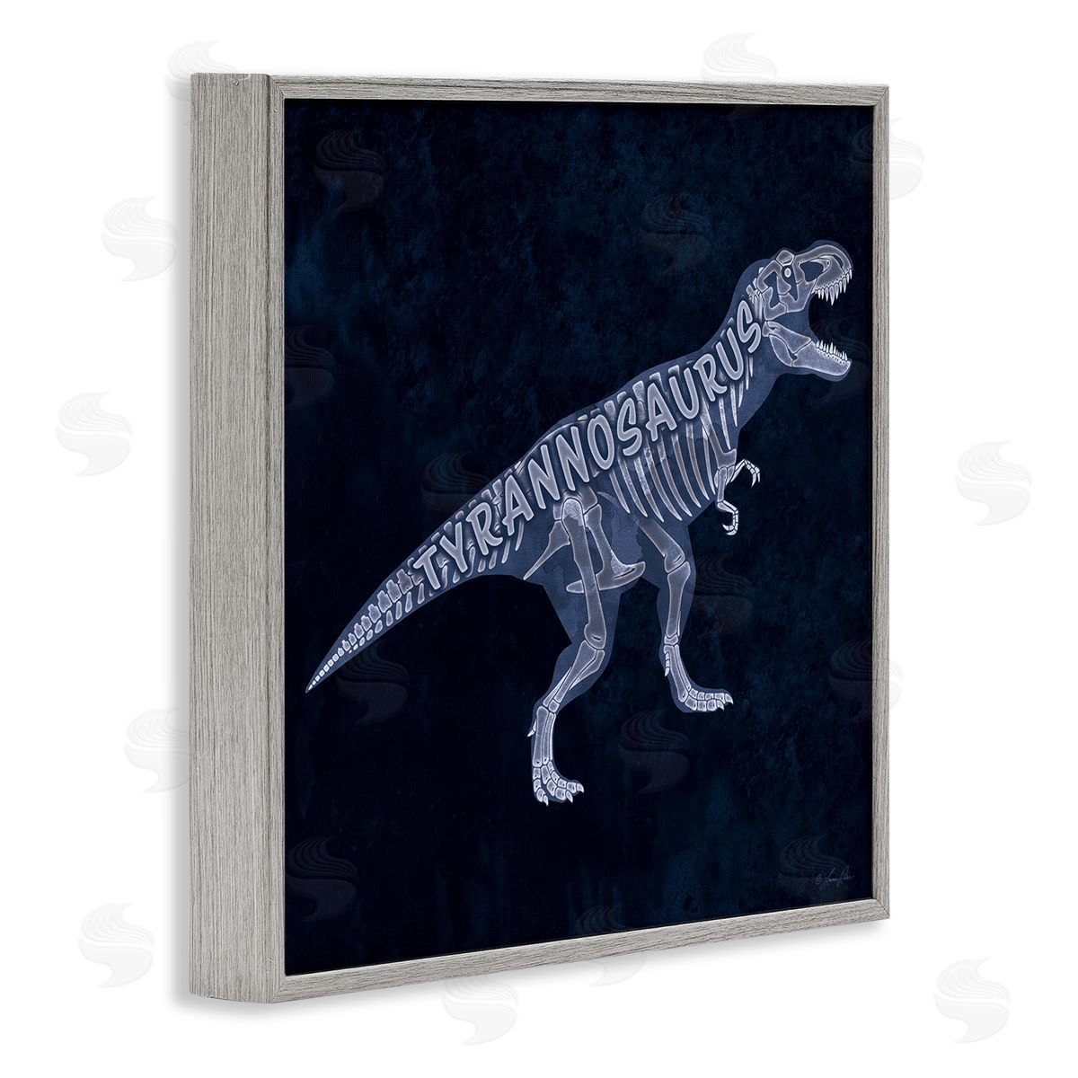 Lauren Rader Blue T-Rex Skeleton Gray Framed Giclee Wall Artside_