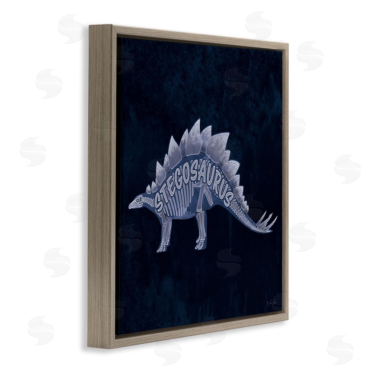 Lauren Rader Blue Stegosaurus Skeleton Brown Floater Frame Canvas Artside_