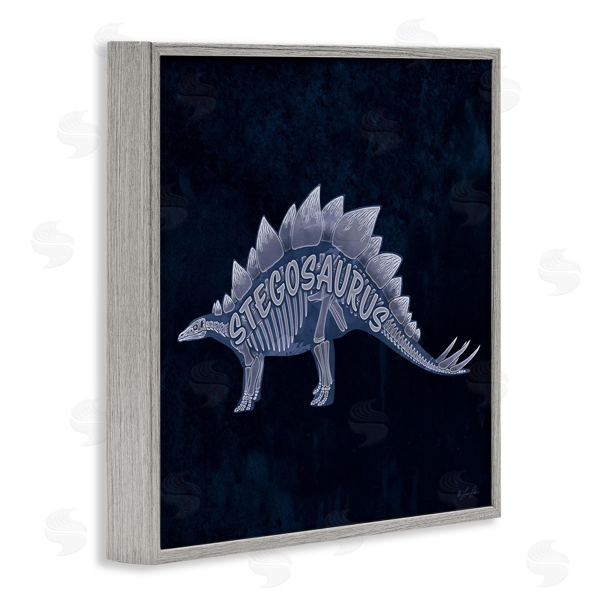 Lauren Rader Blue Stegosaurus Skeleton Gray Framed Giclee Wall Artside_