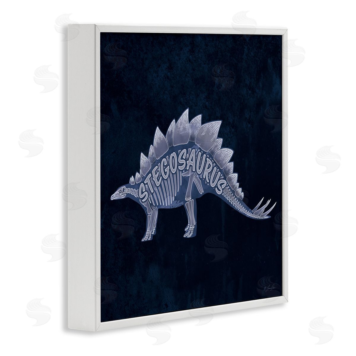 Lauren Rader Blue Stegosaurus Skeleton White Framed Giclee Wall Artside_