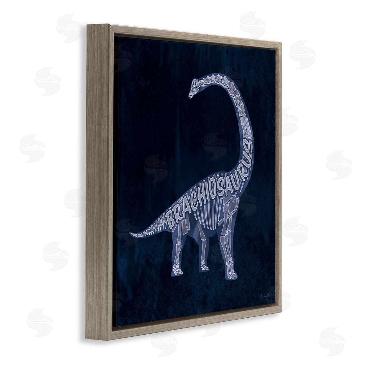 Lauren Rader Blue Brachiosaurus Skeleton Brown Floater Frame Canvas Artside_