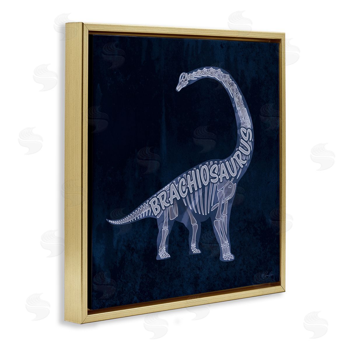 Lauren Rader Blue Brachiosaurus Skeleton Gold Floater Frame Canvas Artside_