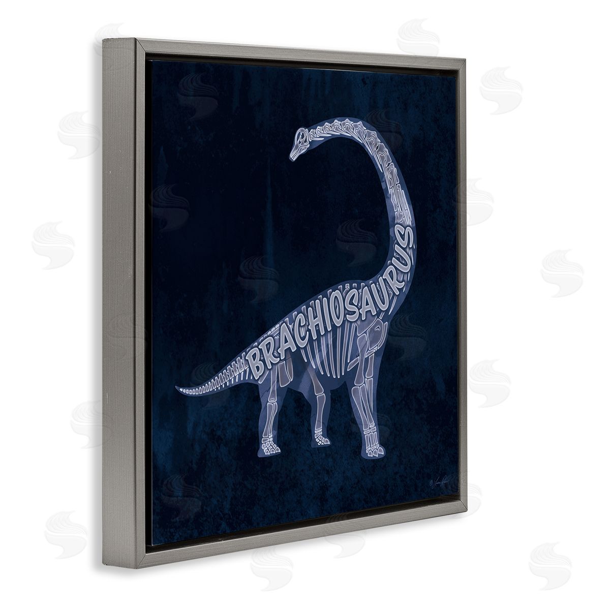 Lauren Rader Blue Brachiosaurus Skeleton Gray Floater Frame Canvas Artside_