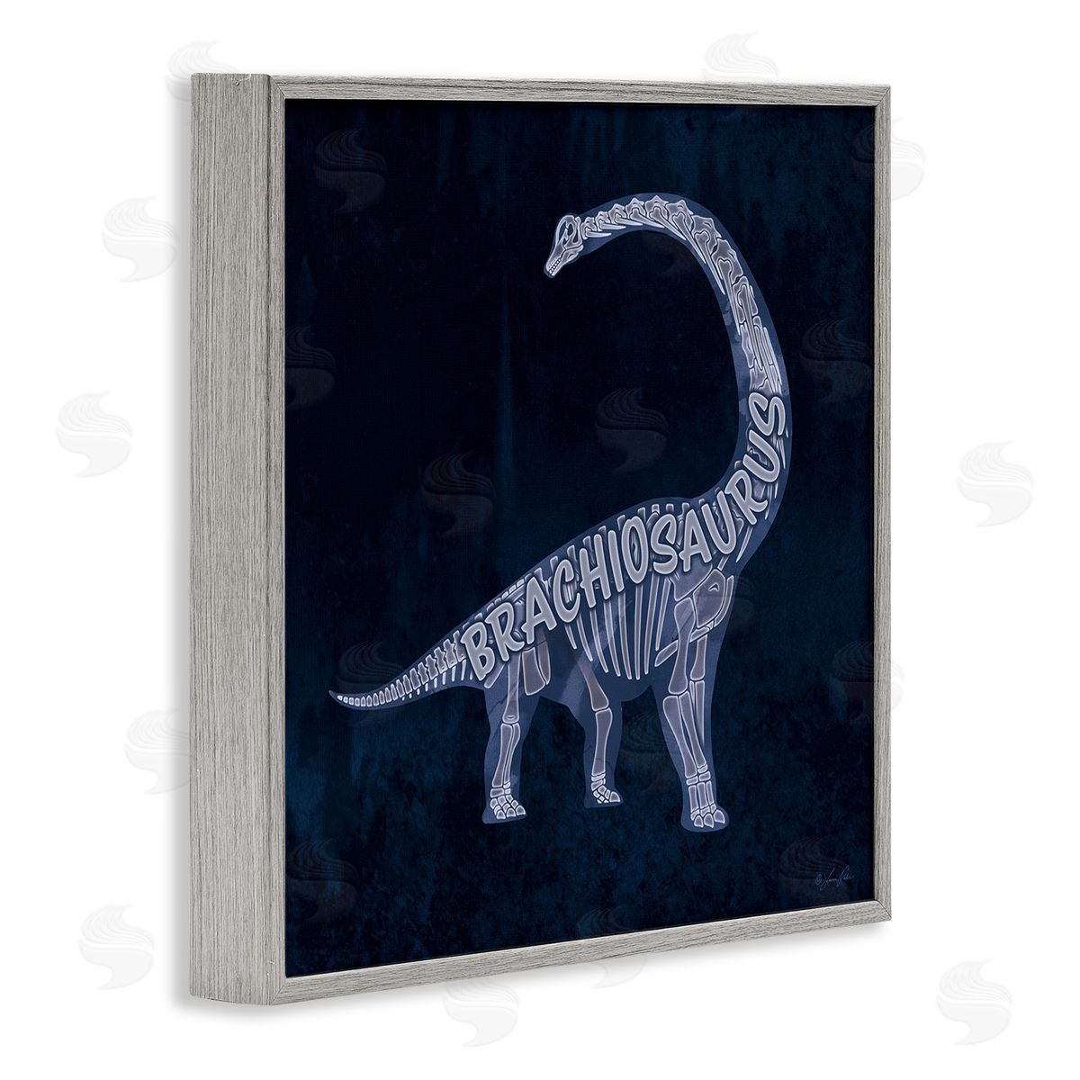 Lauren Rader Blue Brachiosaurus Skeleton Gray Framed Giclee Wall Artside_