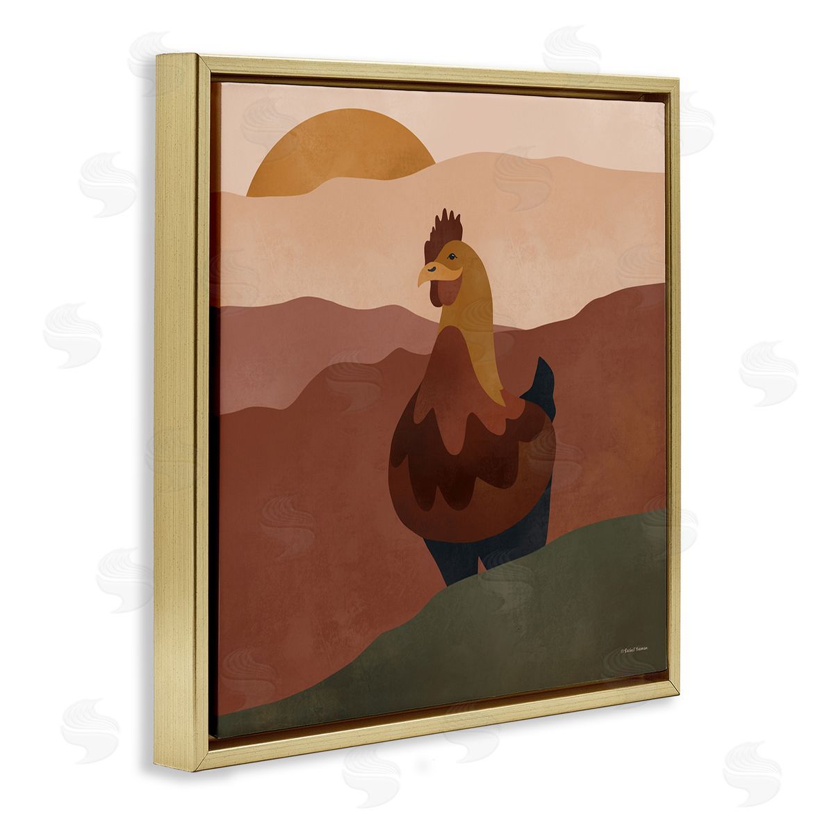 Rachel Nieman Rooster in Nature Gold Floater Frame Canvas Artside_