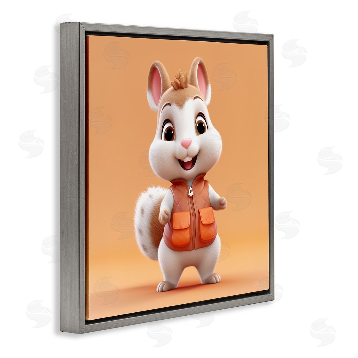 Roozbeh Orange Chipmunk Cartoon Gray Floater Frame Canvas Artside_