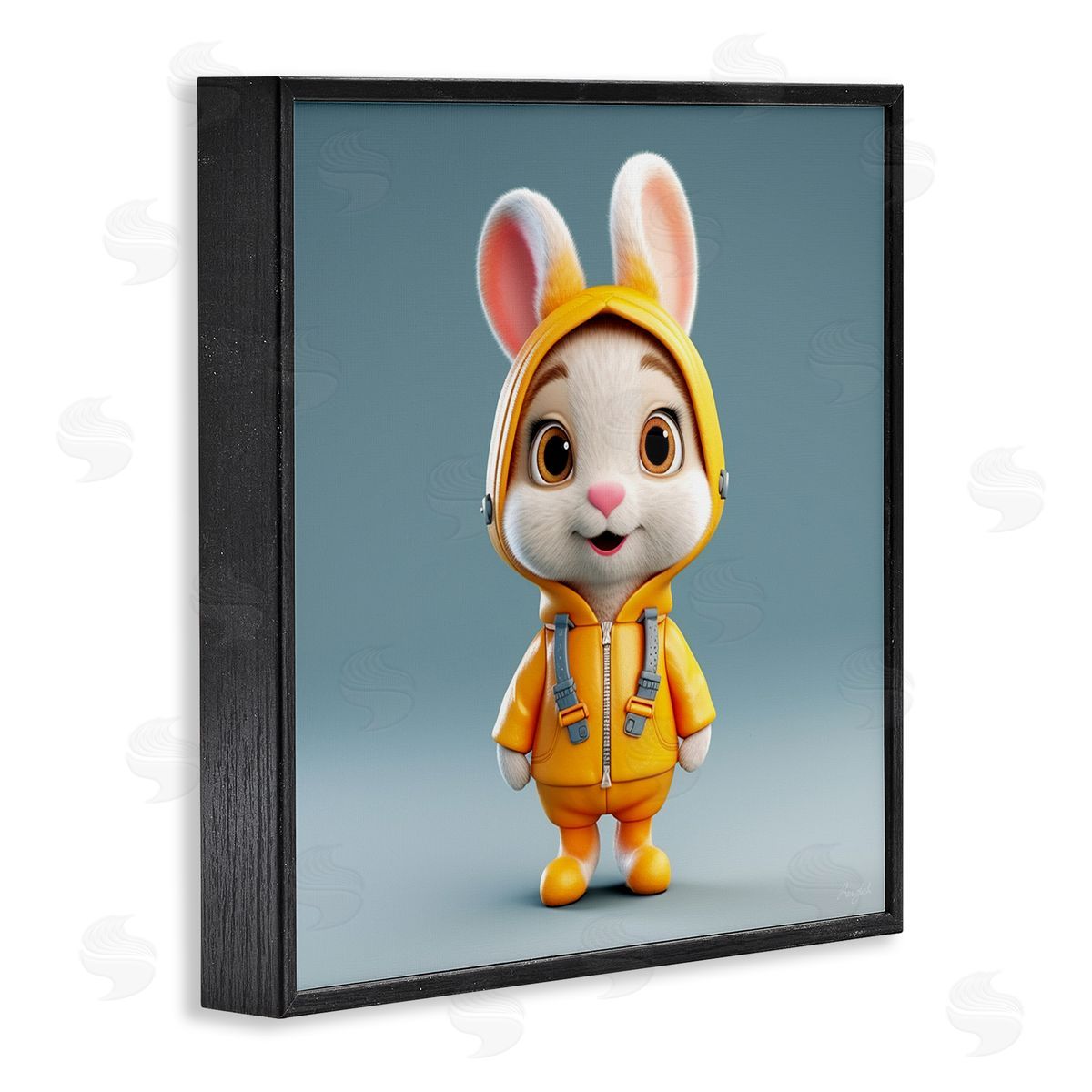 Roozbeh Rabbit in Yellow Suit Black Framed Giclee Wall Artside_
