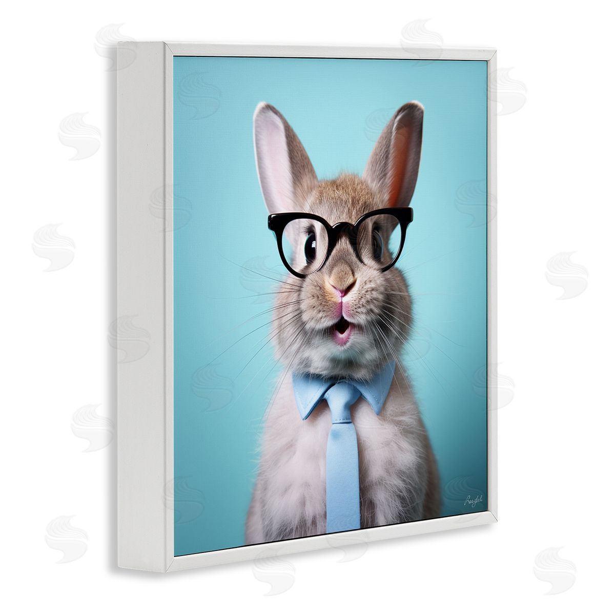 Roozbeh Rabbit on Blue Portrait White Framed Giclee Wall Artside_