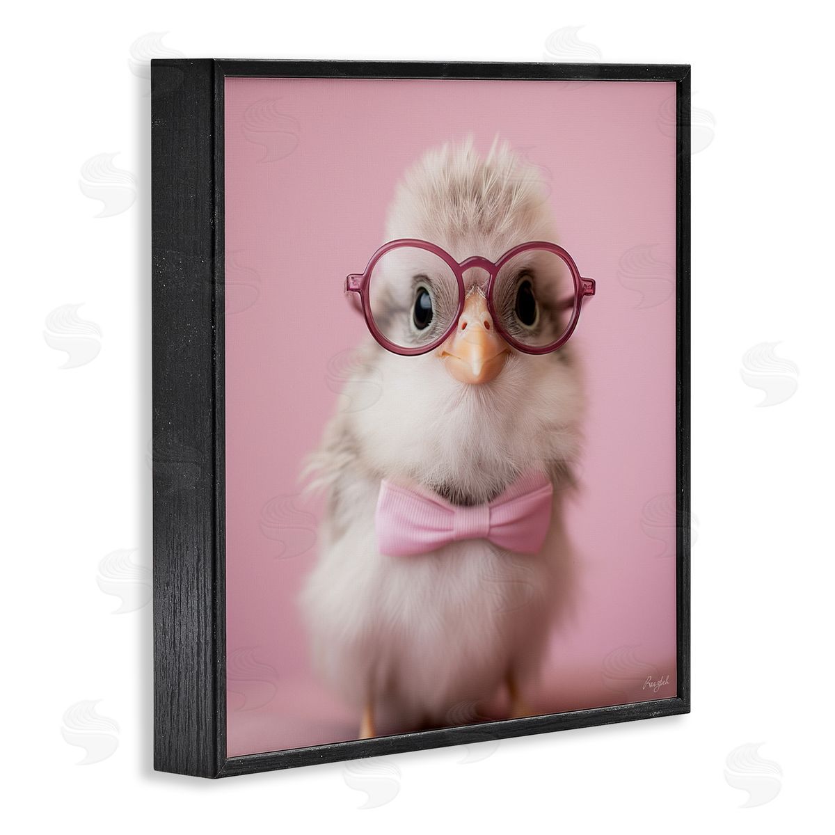 Roozbeh Bird With Pink Bowtie Black Framed Giclee Wall Artside_