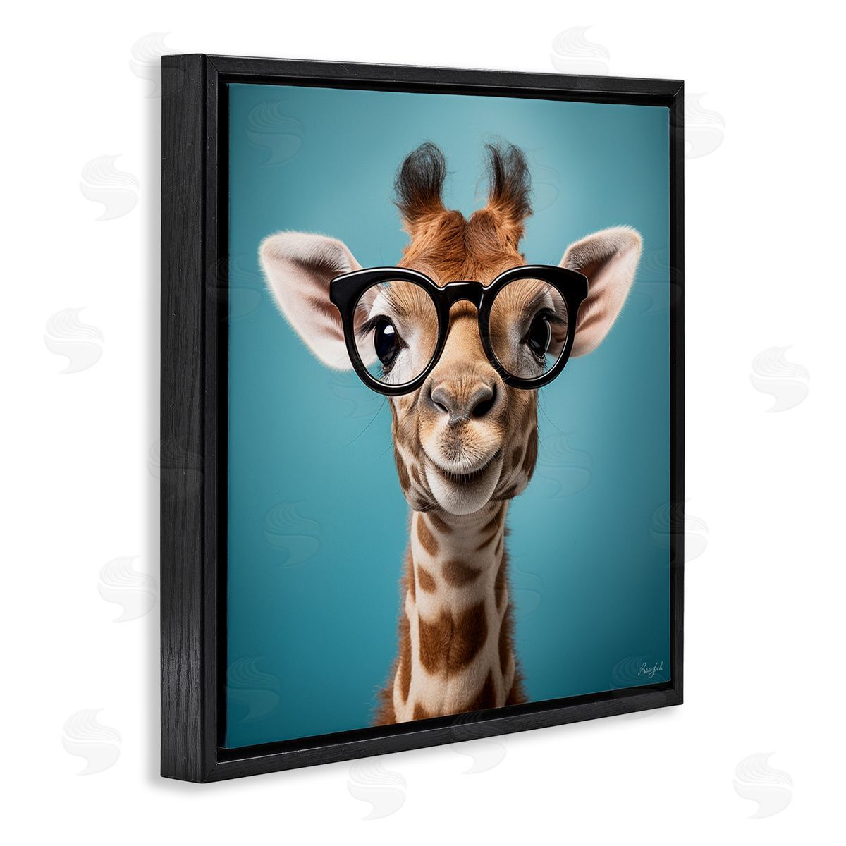 Roozbeh Giraffe with Glasses Black Floater Frame Canvas Artside_
