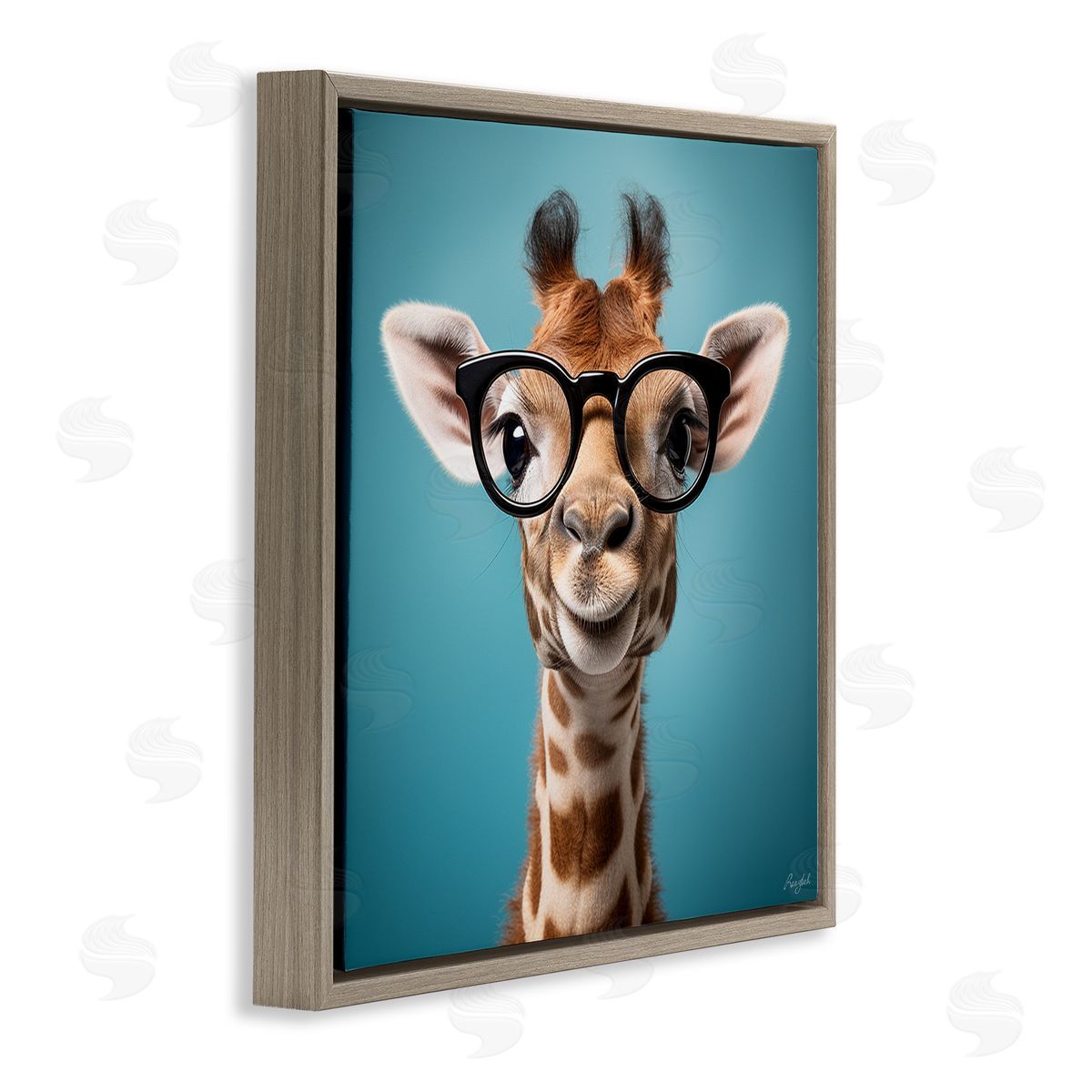 Roozbeh Giraffe with Glasses Brown Floater Frame Canvas Artside_