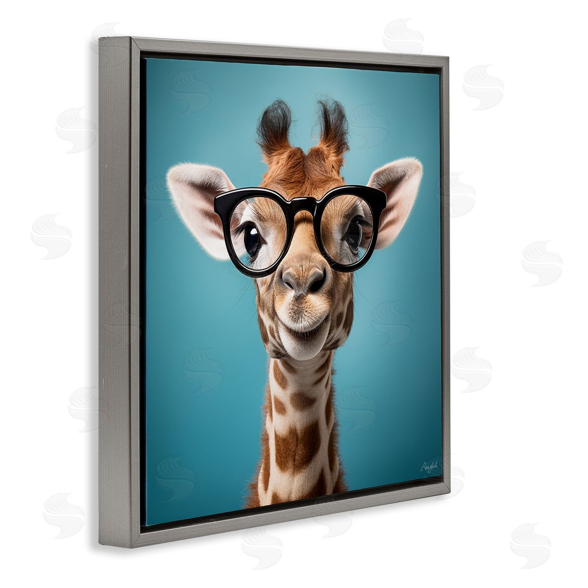 Roozbeh Giraffe with Glasses Gray Floater Frame Canvas Artside_