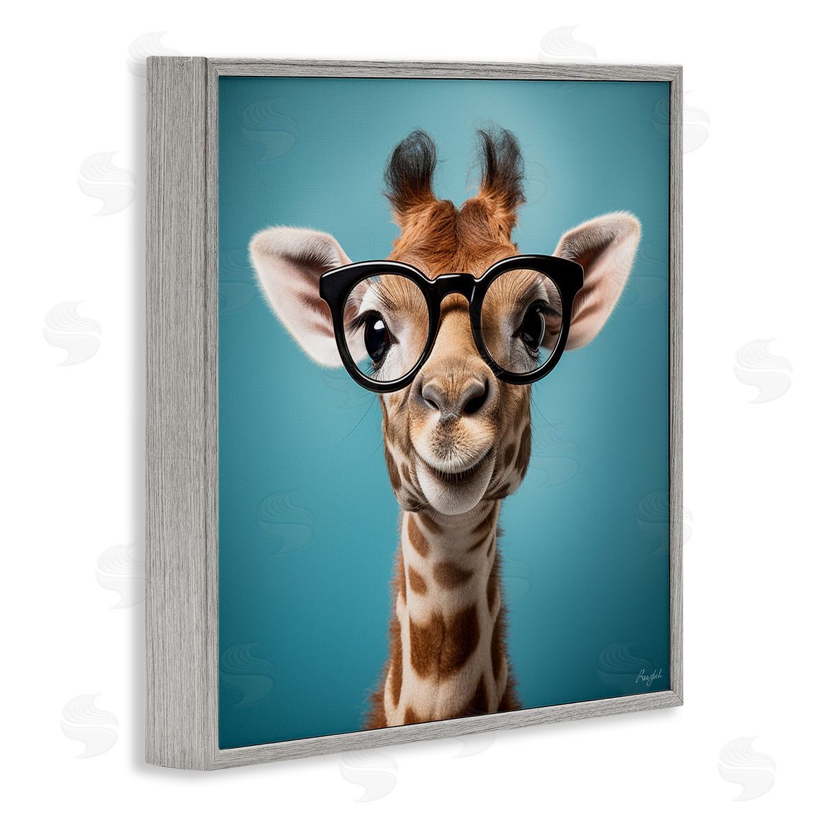 Roozbeh Giraffe with Glasses Gray Framed Giclee Wall Artside_