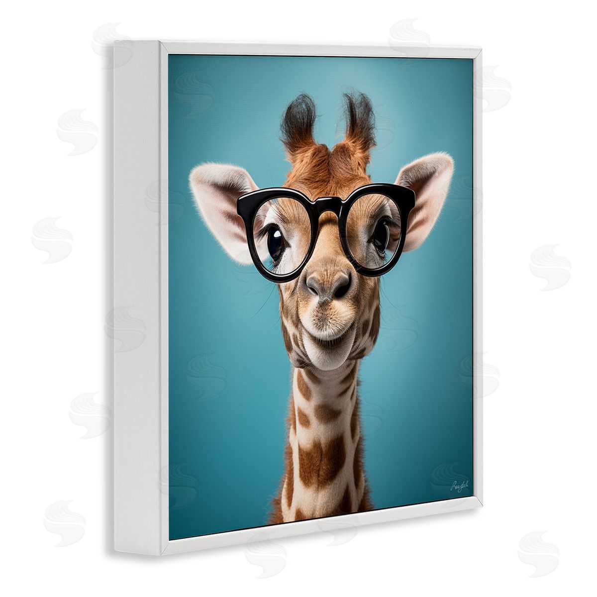 Roozbeh Giraffe with Glasses White Framed Giclee Wall Artside_