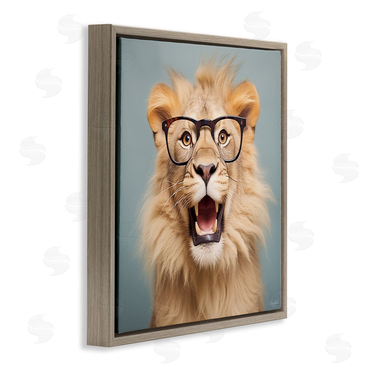 Roozbeh Roaring Lion in Glasses Brown Floater Frame Canvas Artside_