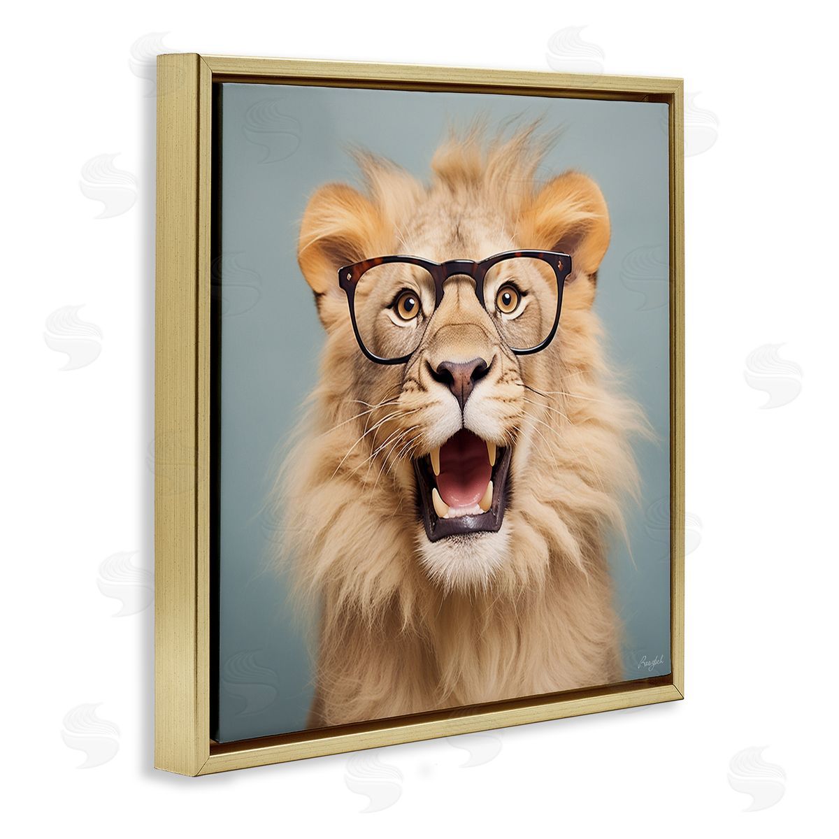 Roozbeh Roaring Lion in Glasses Gold Floater Frame Canvas Artside_