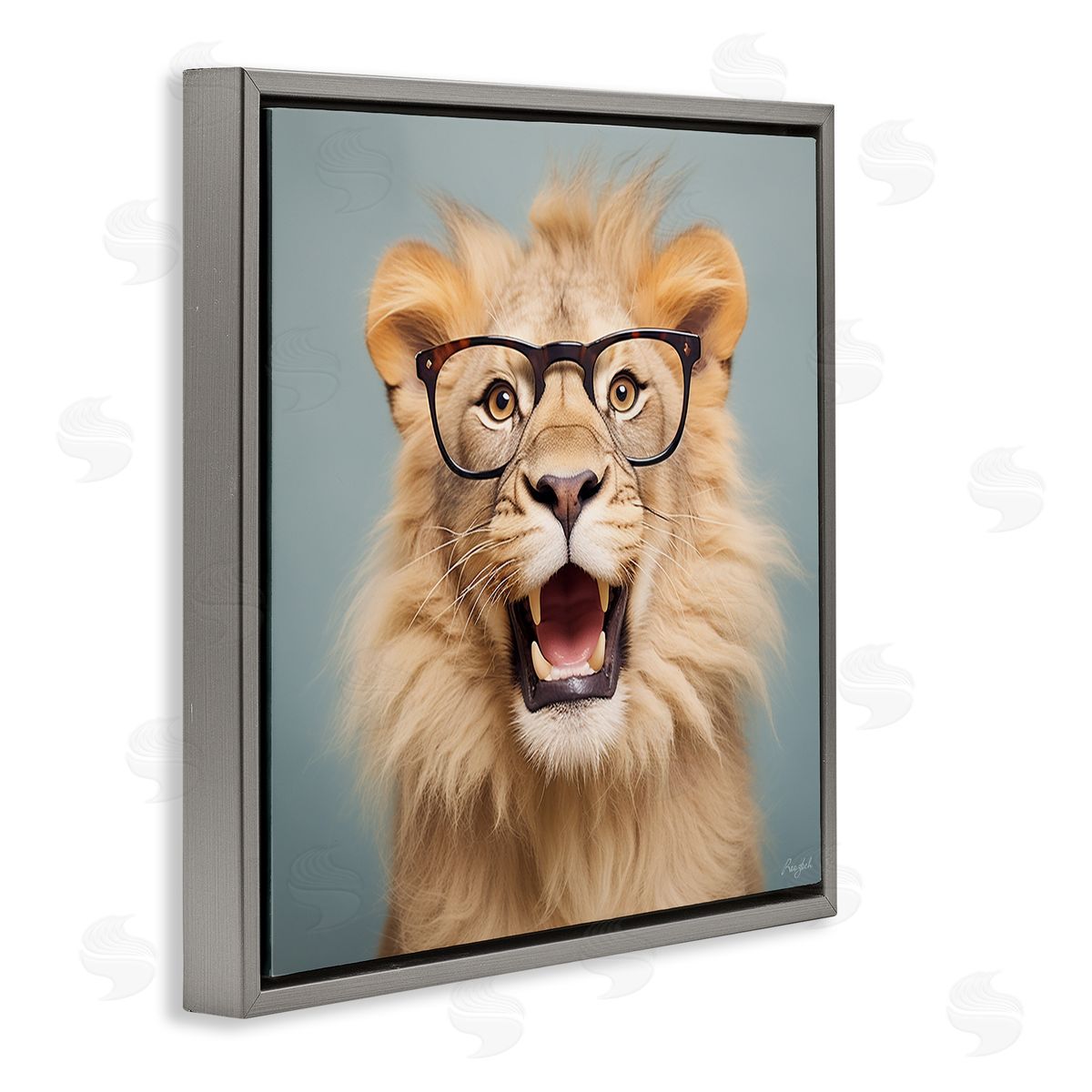 Roozbeh Roaring Lion in Glasses Gray Floater Frame Canvas Artside_