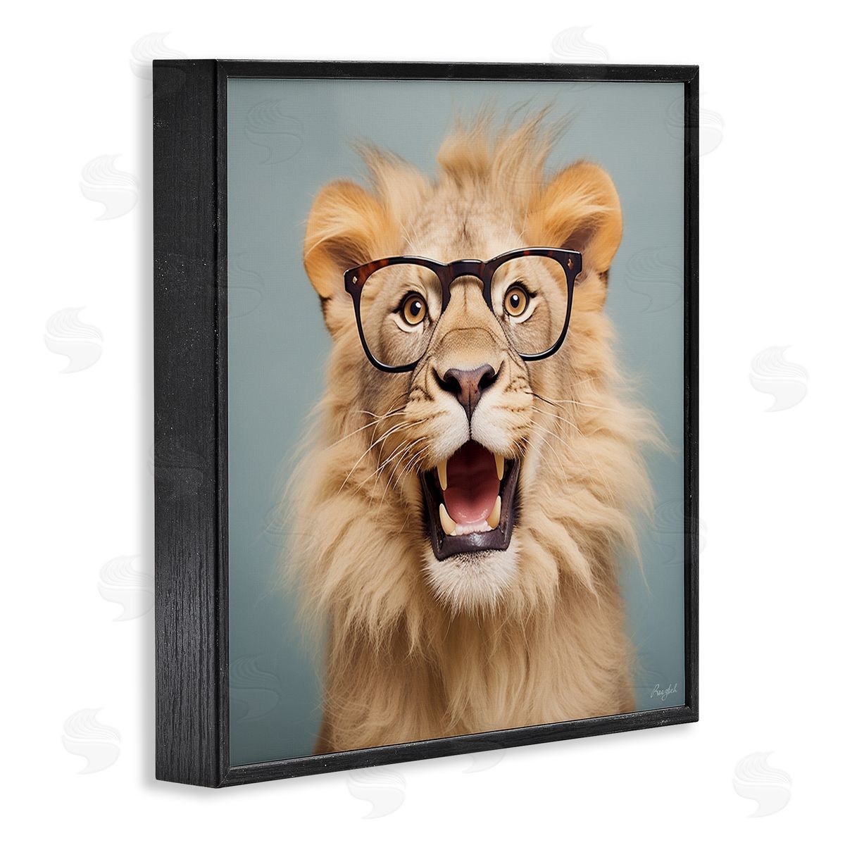 Roozbeh Roaring Lion in Glasses Black Framed Giclee Wall Artside_