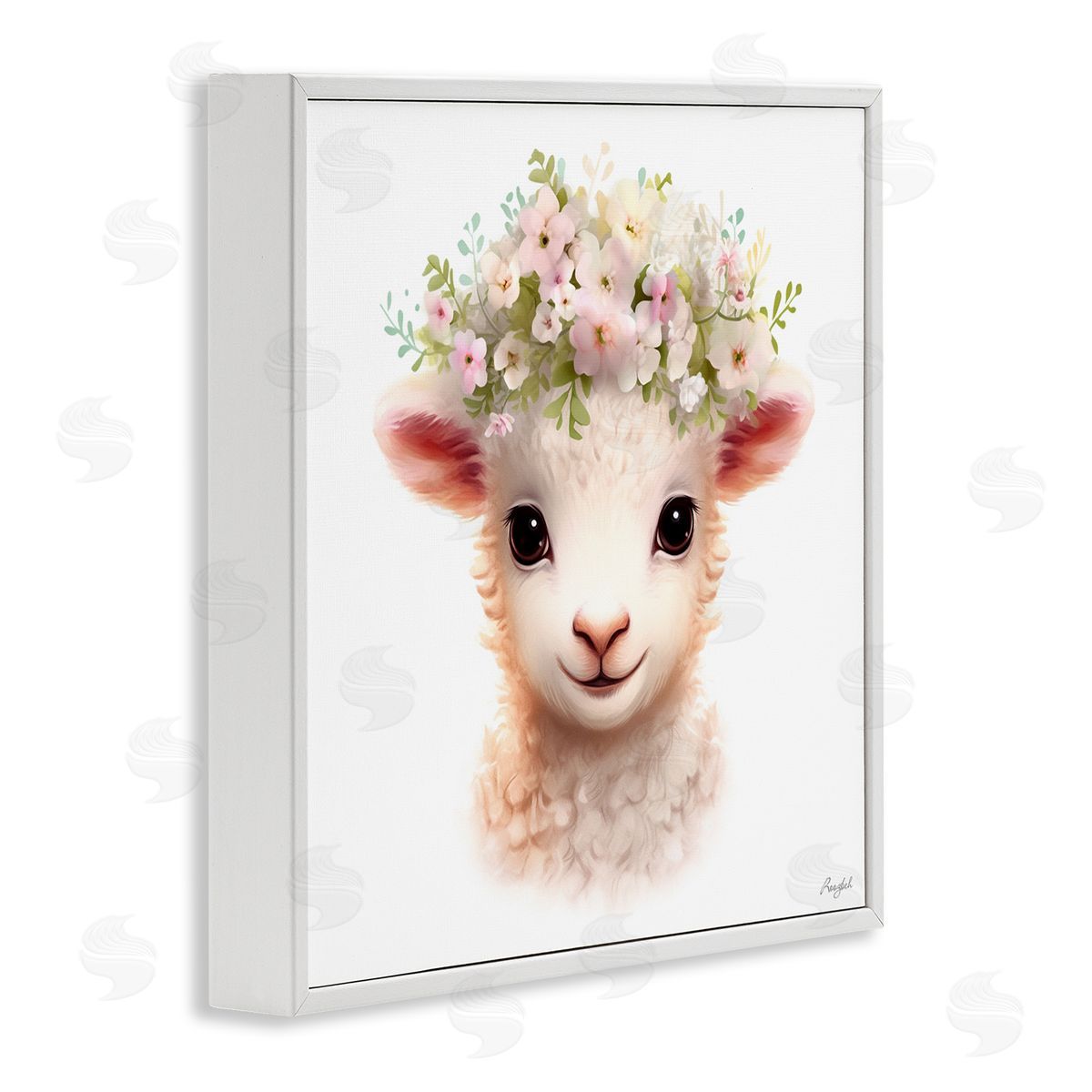 Roozbeh Soft Floral Lamb White Framed Giclee Wall Artside_