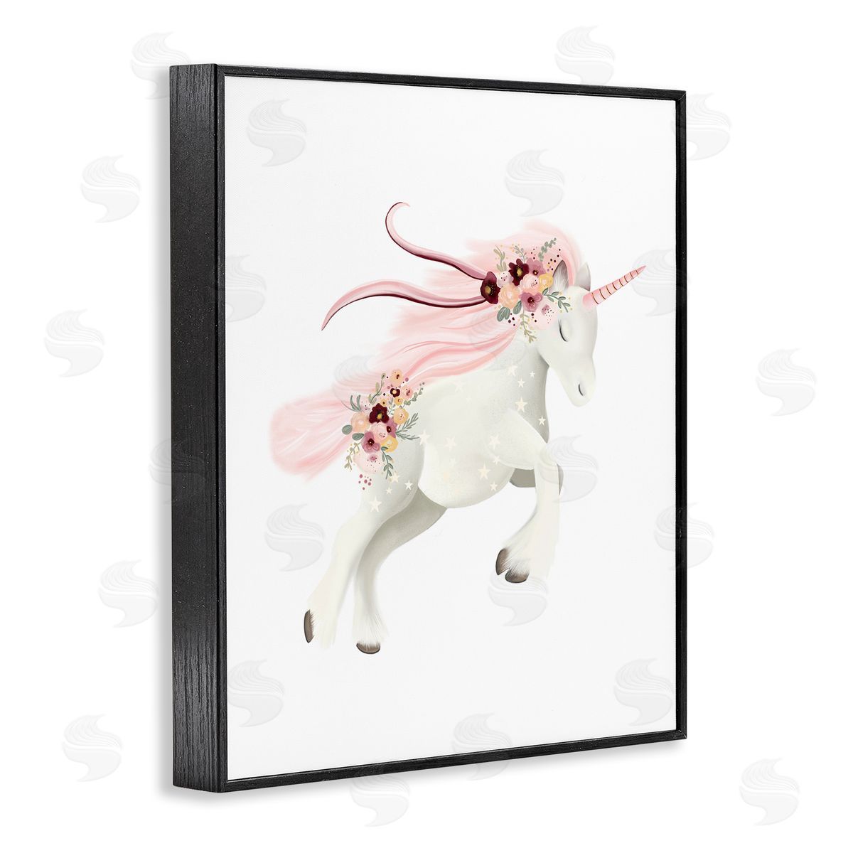 Studio Q Pastel Galloping Unicorn Black Framed Giclee Wall Artside_