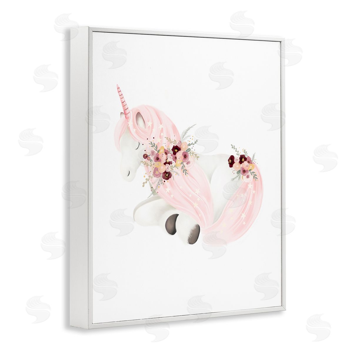 Studio Q Unicorn with Pink Flowers White Framed Giclee Wall Artside_