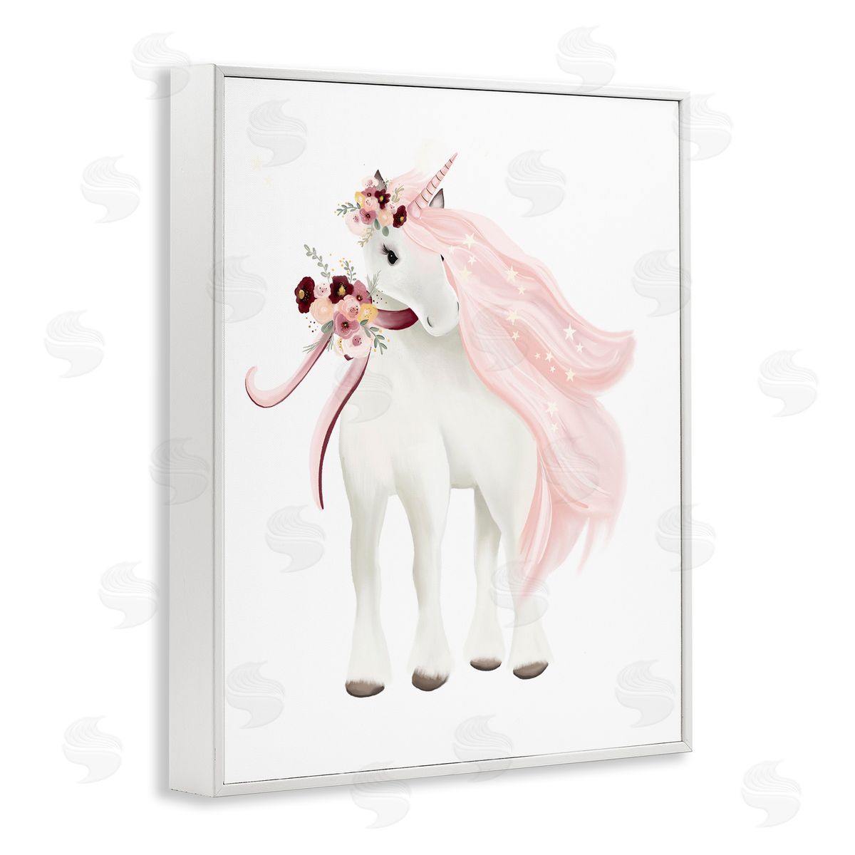 Studio Q Glam Pink Unicorn White Framed Giclee Wall Artside_