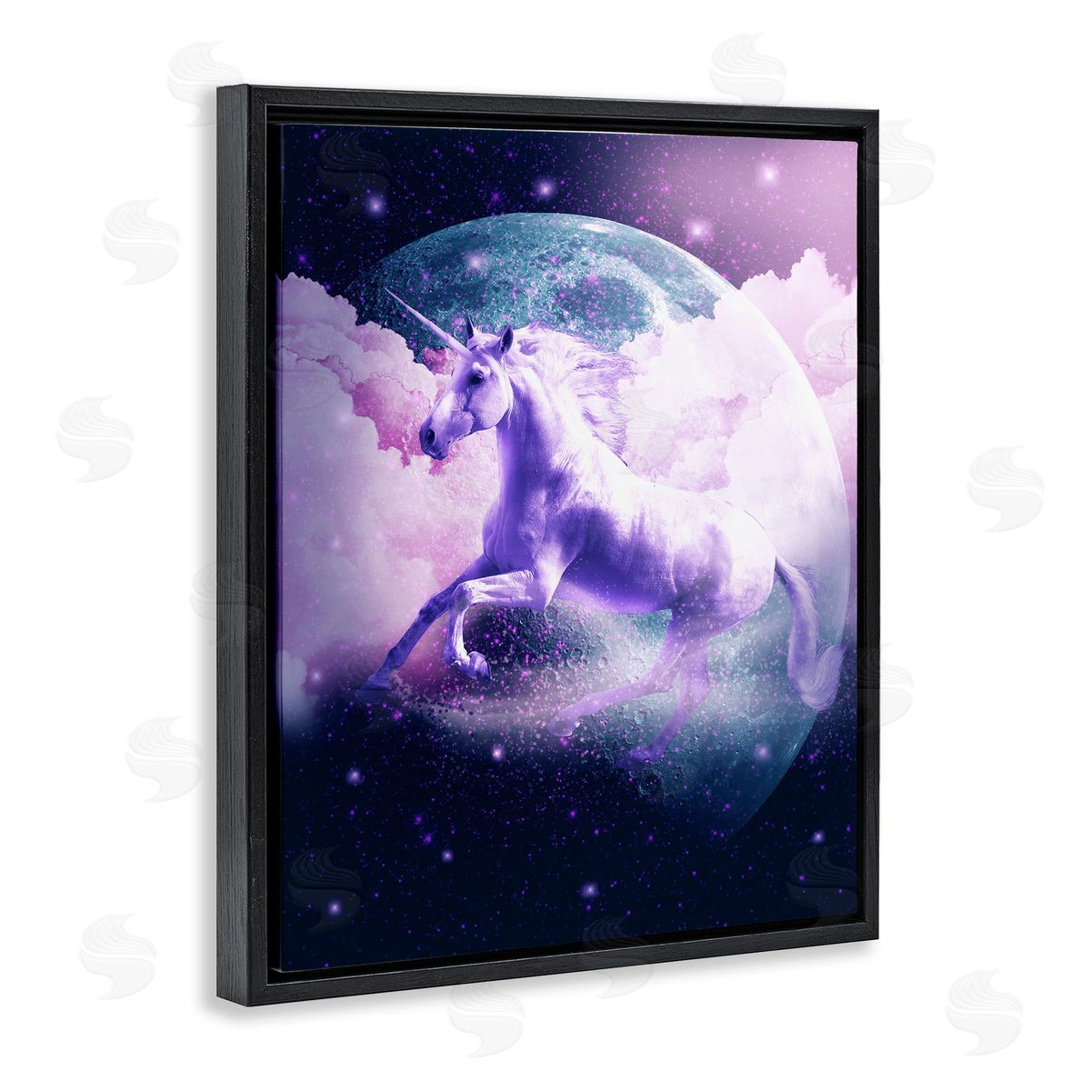 Random Galaxy Unicorn in Outer Space Black Floater Frame Canvas Artside_